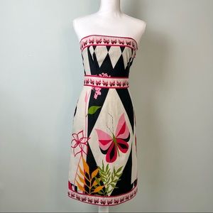 TIBI Strapless Butterfly Print Dress